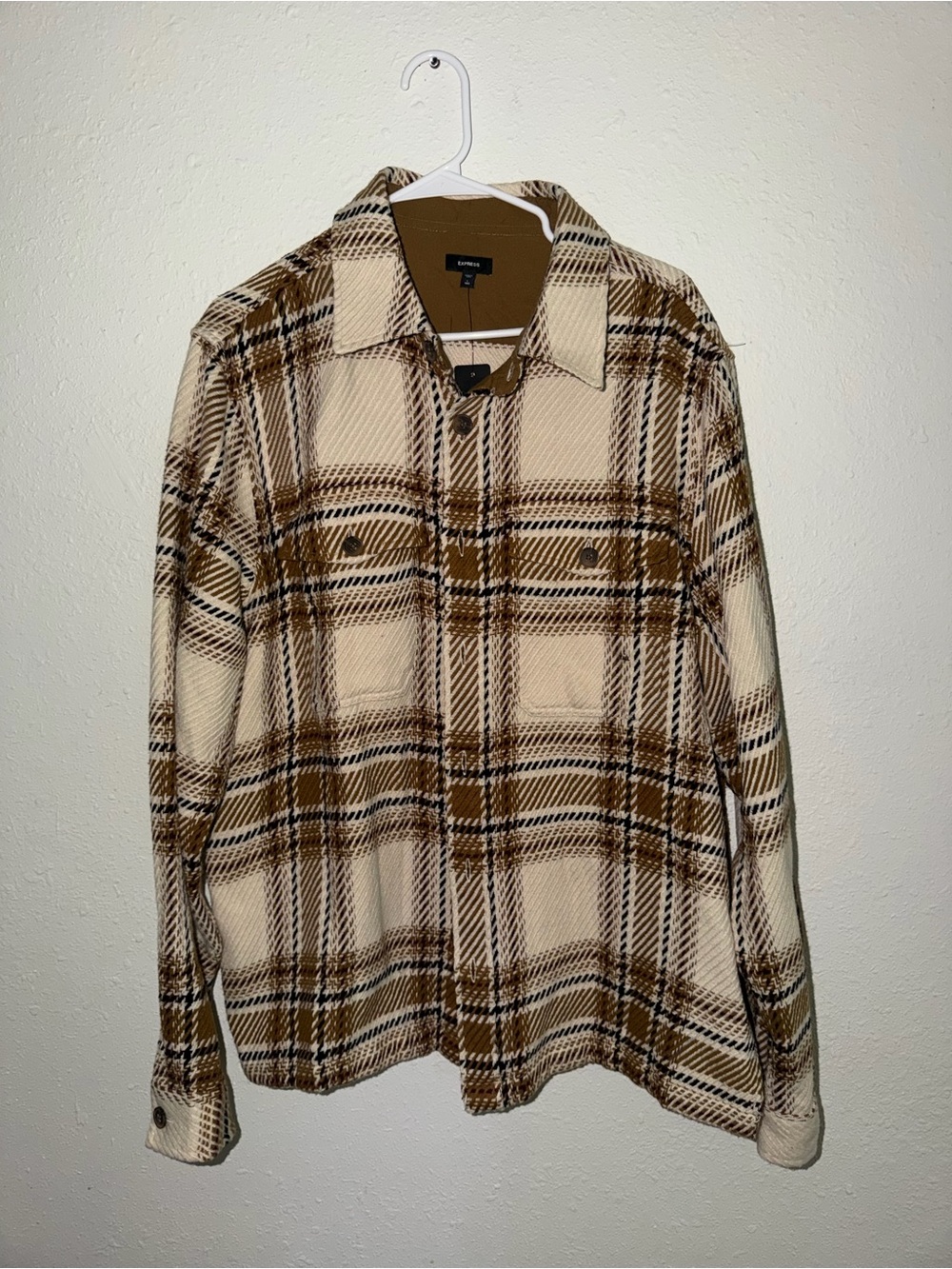 Express Beige and Brown Plaid Men's Jacket